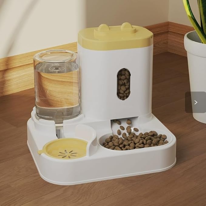 Cat Water Dispenser and Automatic Cat Food Feeder Integrated Water Feeder (Yellow, 10.63x9.06x10.63in)