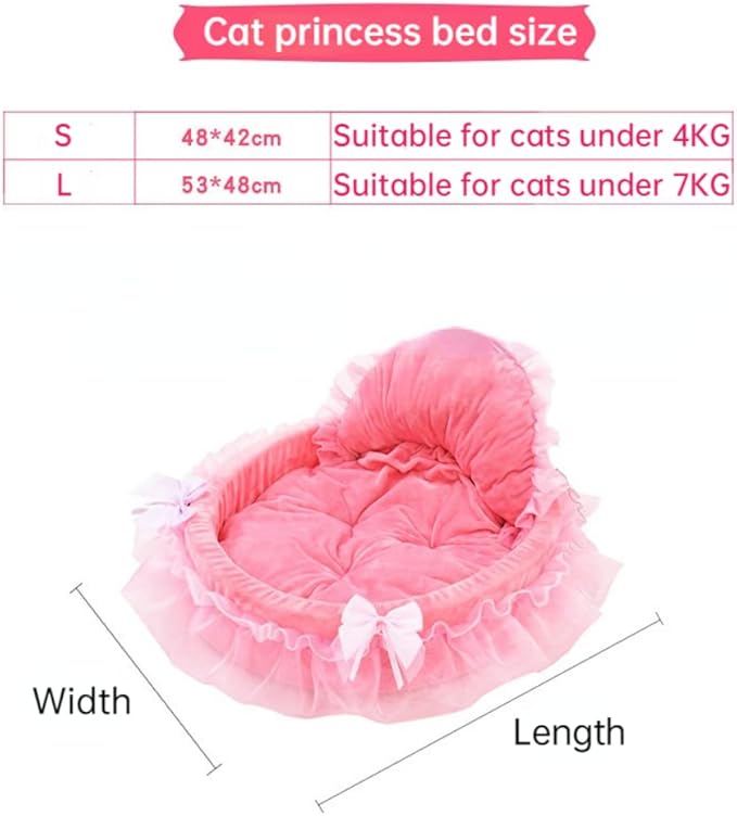 Cute Cat Bed Heart-Shaped Cat Nest Lace Lace Princess Nest Cotton Velvet Warm Soft Cat Sofa Bed Suitable for Cats and Dogs to Spend The Warm Winter (L,Purple)