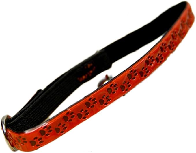 Pet Cat Kitten Pet Reflective Paw Print Safety Clip Collar With Bell