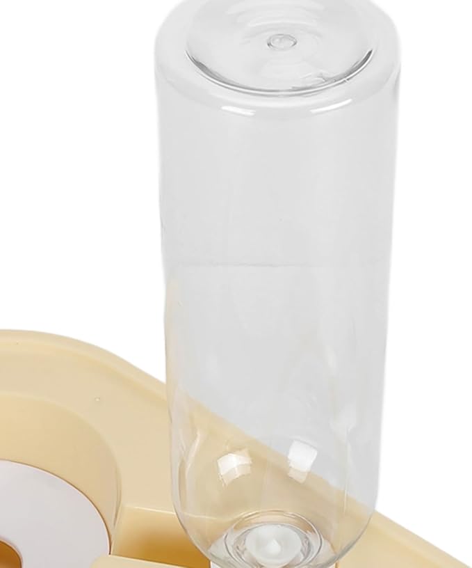 Double Pet Bowl Set, Non - Slip Stable 2-in-1 Food & Water Bowl with Automatic Water Dispenser Bottle, Feeding Station for Cats, Small Dogs and Mini Pets (Yellow)