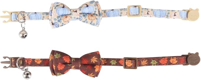 Fall Cat Collar Thanksgiving Day Breakaway with Bow Tie and Bell Autumn Holiday for Kitty Adjustable Safety