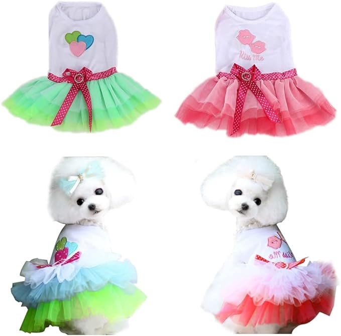2Pcs Dogs Dresses for Medium Dogs Girl Cute Pets Blue Pink Cute Outfits Party Costumes L