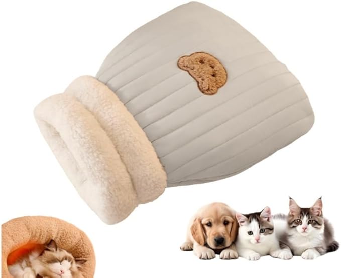 Winter Warming Cat Sleeping Bag，Soft Plush Sleeping Bag for Indoor Cats，Cozy Pet Nest for Cats and Dogs, Portable Calming Pet Nests，Cat Cave Bed Self Warming Bed, Pet Hideway (Medium,B-Grey)