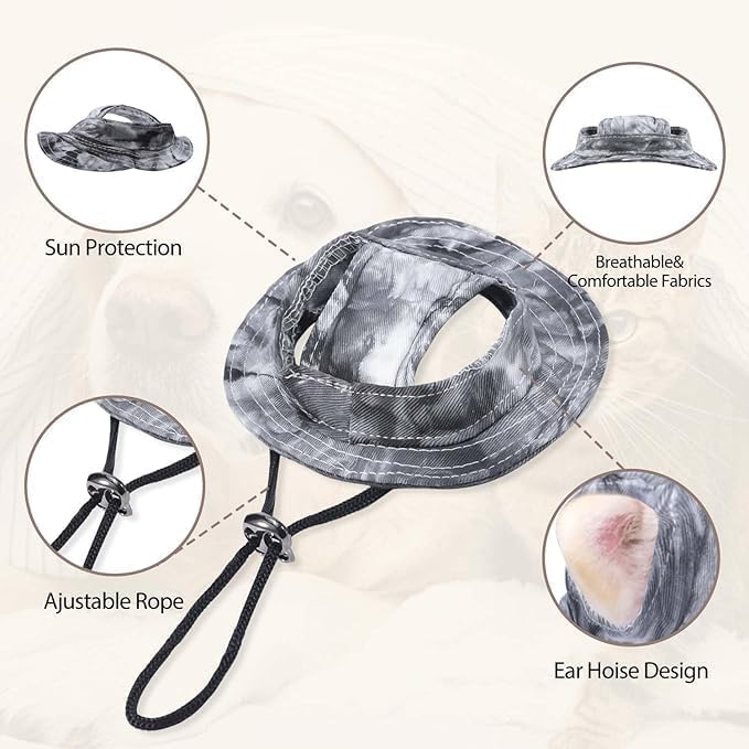 Summer Sun Hat for Dogs & Cats - Adjustable Buckle Fisherman Cap, Breathable UV Protection Pet Hat, Anti-Slip Sunshield Hat for Small Medium Large Pets (Black, Large)