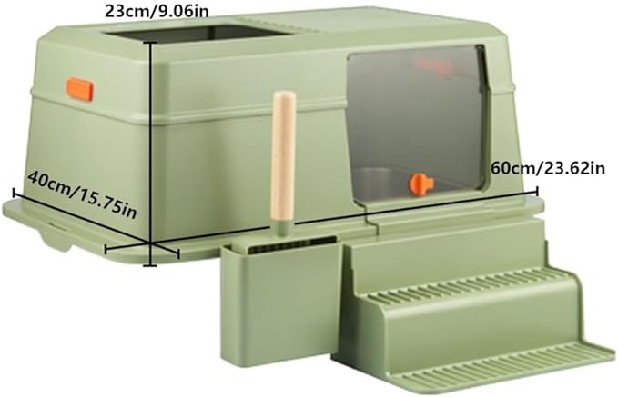 Pet Supplies, Stainless Steel Cat Litter Box with Lid, Front Entry & Top Exit, Easy Clean with Scoop & Ladder(Gray)