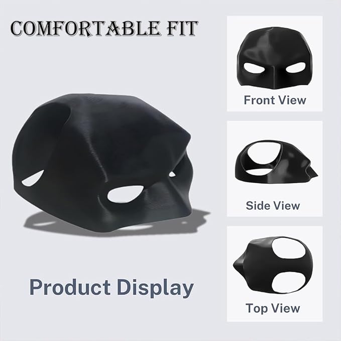 Cat Superhero Mask Costume, Large Size 5.1x3.5x2.3 inches, Black Silicone, Halloween Cosplay Accessory