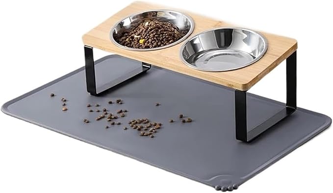 Elevated Cat Bowls with Food Mat Raised Dishes with Silicone Pad for and Water for Cats