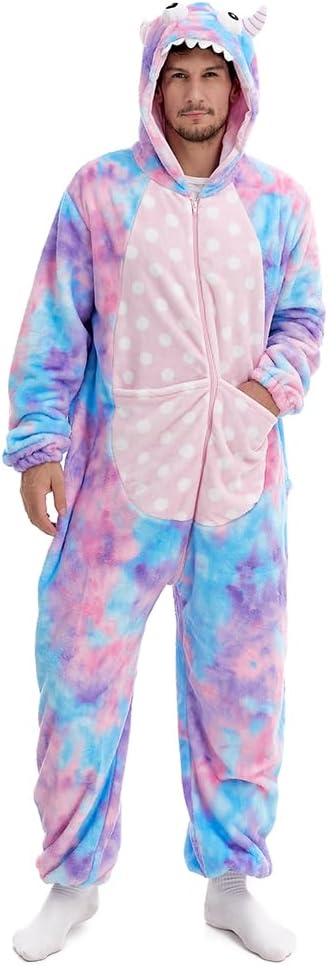 HSCTEK Fuzzy Teddy Fleece Adult Onesies Pajamas - Teen Long Sleeve Zip Up Hooded Blanket Sleep - One Piece Costume