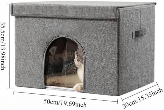 Large Collapsible Coconut Brown Pet House for Indoor Cats and Medium/Small Dogs with Plush Ball Toy – Foldable Living Room Ottoman Cat Condo(Green)