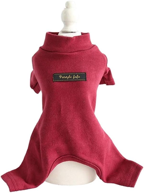 Hdwk&Hped Soft Cotton Dog Pajamas for All Seasons, Striped Pet Bottoming Jumpsuit for Small Dog Cat Puppy (#3, Solide Style - red)