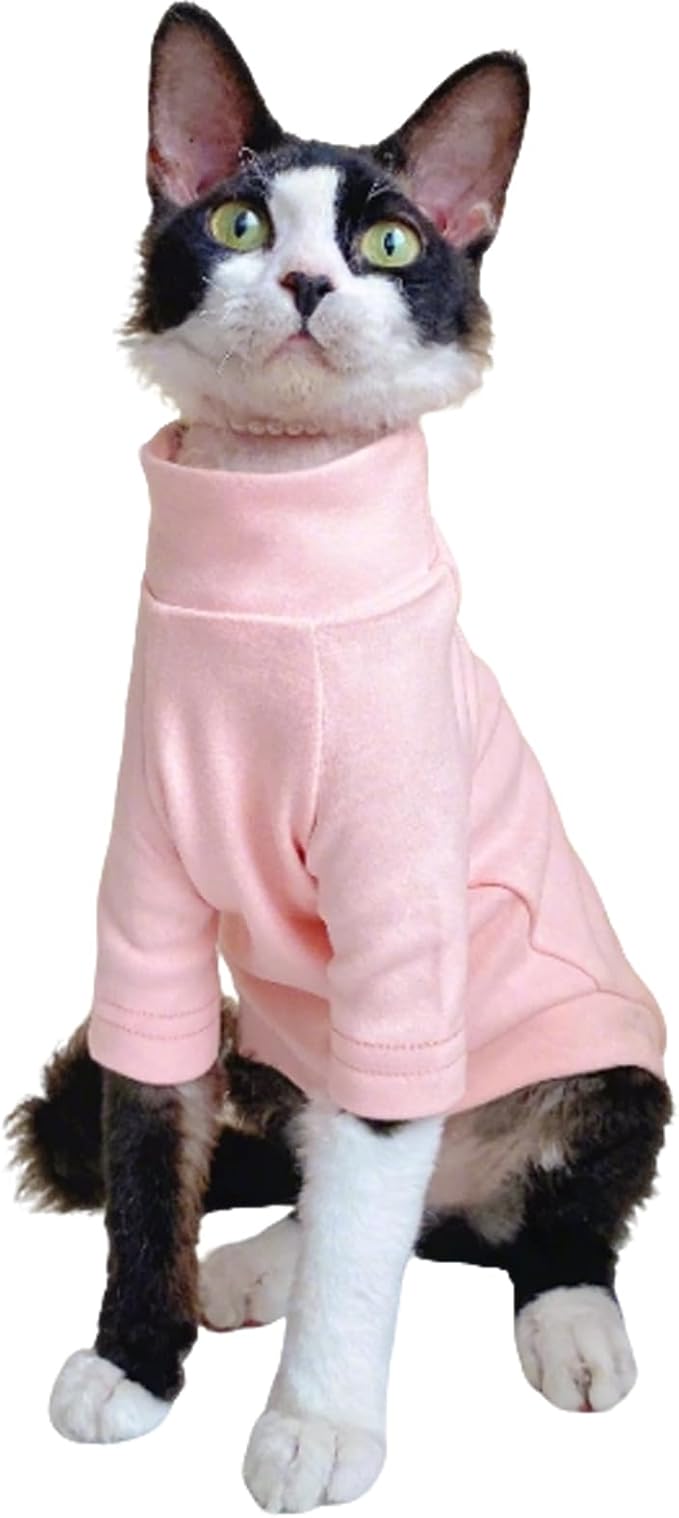 QBLEEV Sphynx Cat Clothes, Soft Stretchy Cat Sweater for Cats Only, Turtleneck Hairless Cats Pullover Shirt, Breathable Kitten Pajamas Warm Lightweight Jumpsuit for Indoor Outdoor Daily Wear & Sleep
