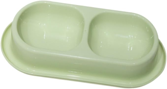 Cat Water and Food Bowl Feeder Dual Dish Nonslip Easy Clean Indoor Outdoor Travel Kitten Feeding Dispenser- Light Green