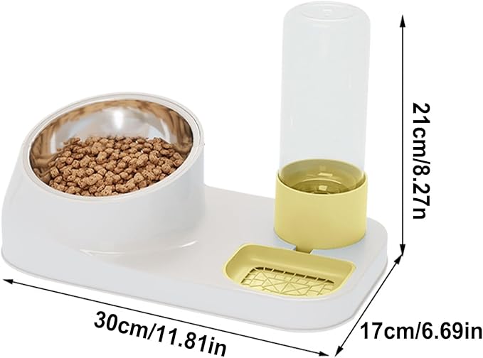 Automatic Cat Feeder and Water Dispenser, 2-in-1 Non-Slip Stainless Steel Pet Bowl for Dry Food & Water, Ergonomic Design for Natural Eating Posture, Easy Clean Dog Cat Puppy Food Container