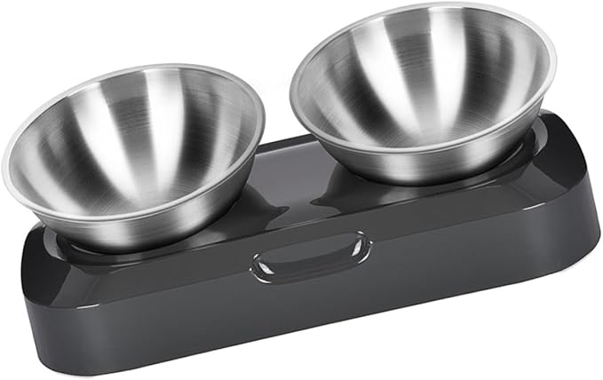 ERINGOGO Adjustable Stainless Steel Cat Food Bowl Set, Slant Raised Pet Feeder with Tilted Dual Bowls for Feeding and Watering, Suitable for Indoor Cats and Small Pets