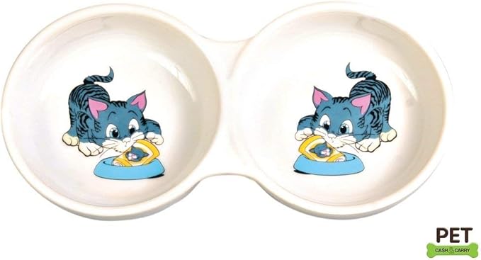 Trixie Double Diner Ceramic Cat Bowl with Print