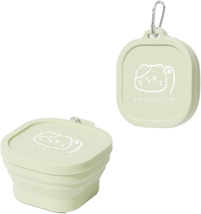 JEATHA Portable Cat Water Bowl Collapsible with Lid Leak Proof Silicone Travel Bowl for Food and Water on Car Rides Outdoor Light Green One Size