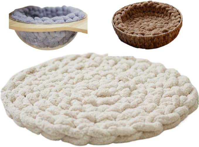 Hand-Woven Cat Mattress Nest Space Capsule Stepping Milk Round Cushion Pet Warm Pad Sleeping Four Seasons Indoor Pet Cat Climbing Frame Mat Enlarged Thickened (White, 50CM)