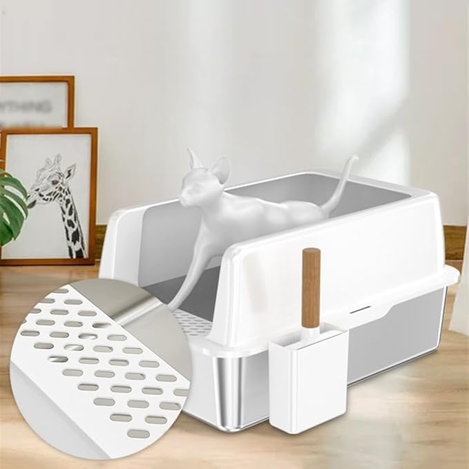 Pet Supplies, Stainless Steel Cat Litter Box, High Sides with Scoop, Easy Clean Non-Stick for Multi-Cats