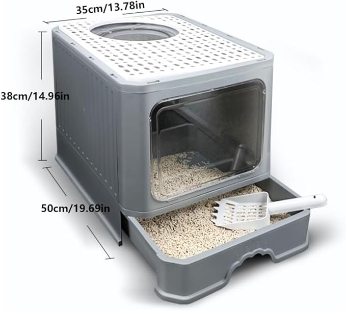 Pet Supplies, Foldable Enclosed Cat Litter Box with Lid,Top Entry, Anti-Splash & Easy Clean(Green)