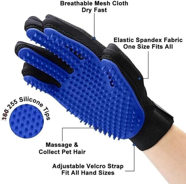 Enhanced Pet Grooming Hair Removal Massage Glove - Pair