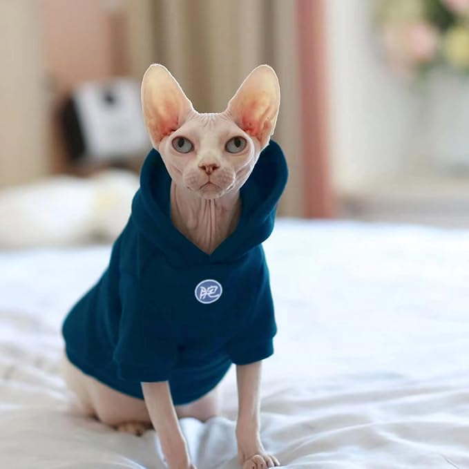 Sphynx Cat Clothes - Thick Warm Stretchy Soft Cat Hoodie & Vest for Hairless Devon, Cornish, Peter Bald Kittens (Medium)