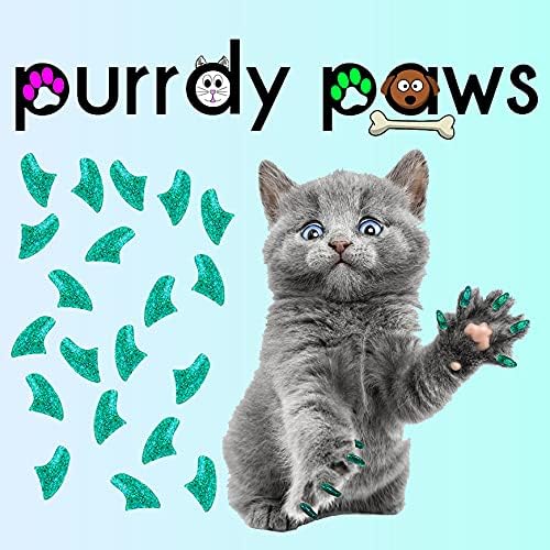6 Month Supply Soft Nail Caps for Cats Seafoam Glitter Medium - Extra Adhesives