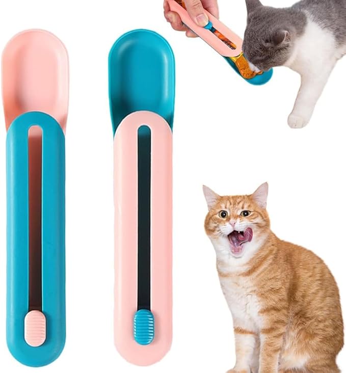 Cat Strip Feeder Spoon, Pet Feeder Cat Strip Squeeze Spoon, Lickable Cat Wet Food Spoon Dispenser for Cat Squeeze Treats Feeding & Watering Supplies, 2Pcs (Cat Spoon Shaped)