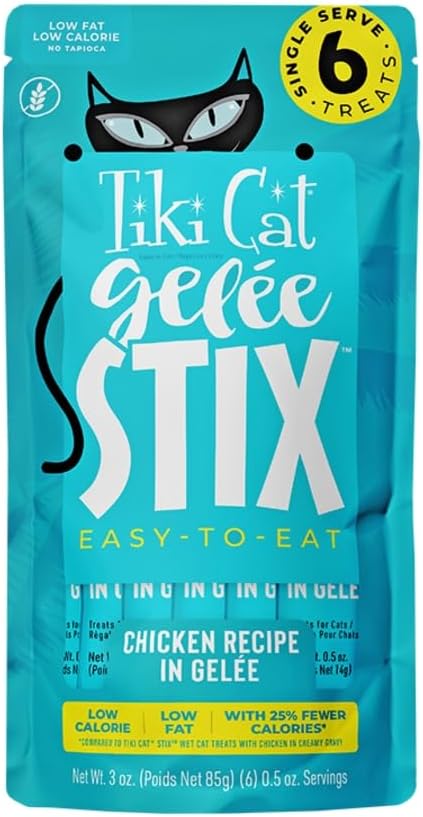 Variety Pack for Tiki-Cat Gelee Stix in 2 Flavors: 1 Tuna and 1 Chicken (2 Bags Total, 3 Oz/Bag, 6 Stix/Bag) Plus Shaynanigans Silicone Lid
