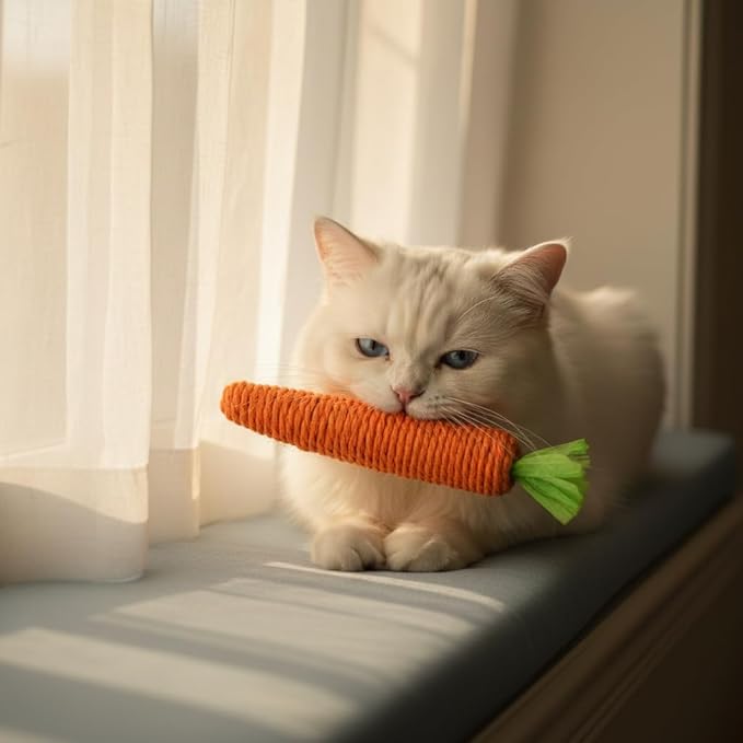 2 Pcs Orange Natural Interactive Sisal Carrot Cat Toys,Cat Dental Chew Toy Kitten Teething Toys for Indoor Cats Interactive Toys