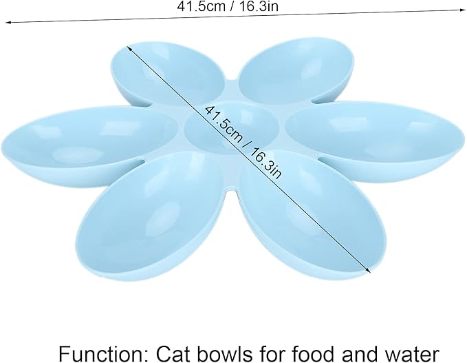 Multipurpose Cat Food Bowl Cat Food Bowl Flower Petals Shaped Cat Water Bowls Non Slip Food‑Grade Flower Petals Shaped 6 Grids Pet Feeding Bowl for Food and Water (Blue)