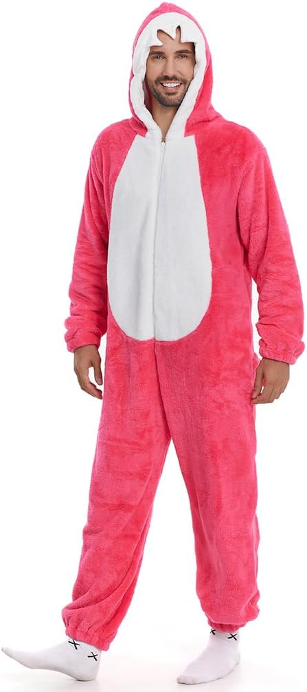 HSCTEK Fuzzy Teddy Fleece Adult Onesies Pajamas - Teen Long Sleeve Zip Up Hooded Blanket Sleep - One Piece Costume