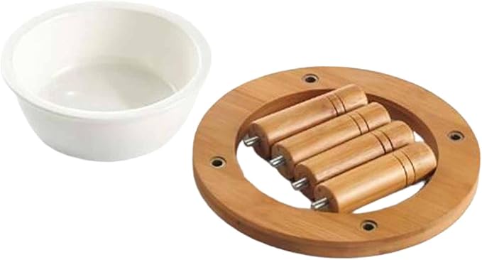 Elevated Cat Bowl Whisker Friendly Ceramic Bowl Feeder Bamboo Wood Stand Assembly Suitable for Puppy Kitten, 16.2cmx16.2cmx8.8cm