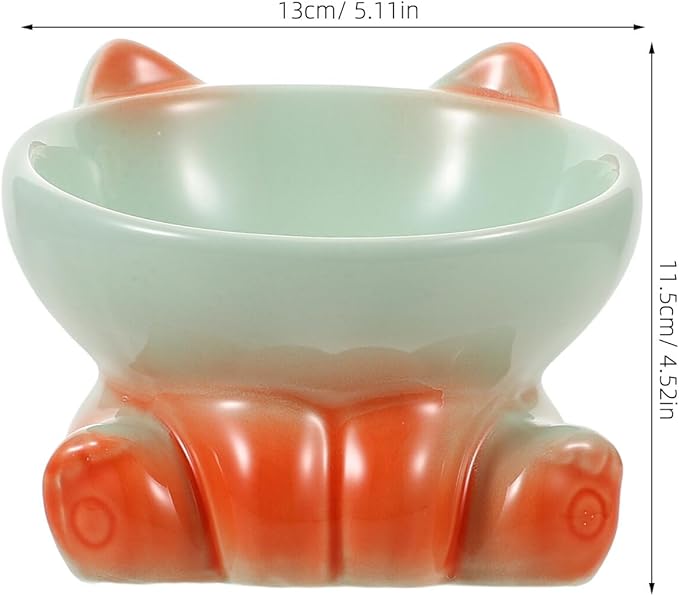 Kisangel Elevated Porcelain Cat Food Bowl with Tilted Design, Raised Ceramic Pet Slow Feeder Dish for Kittens and Small Dogs, Whisker-Friendly Raised Bowl for Feeding and Watering