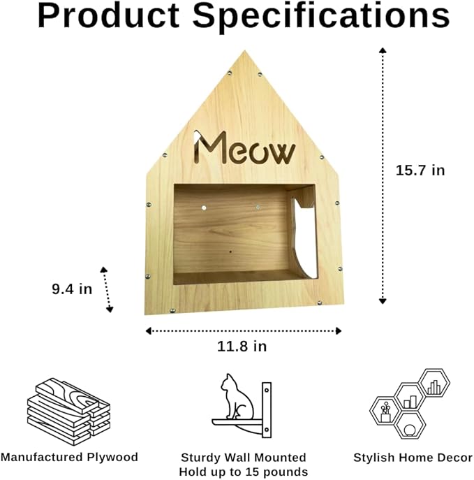 Personalized Cat House with Roof, Custom Cat Name for Cat House, Wooden Cats Bed for Two Indoor Cats, Cat Pods, Wood Furniture for Sleeping Playing Scratching, Your Pet Gift Decor