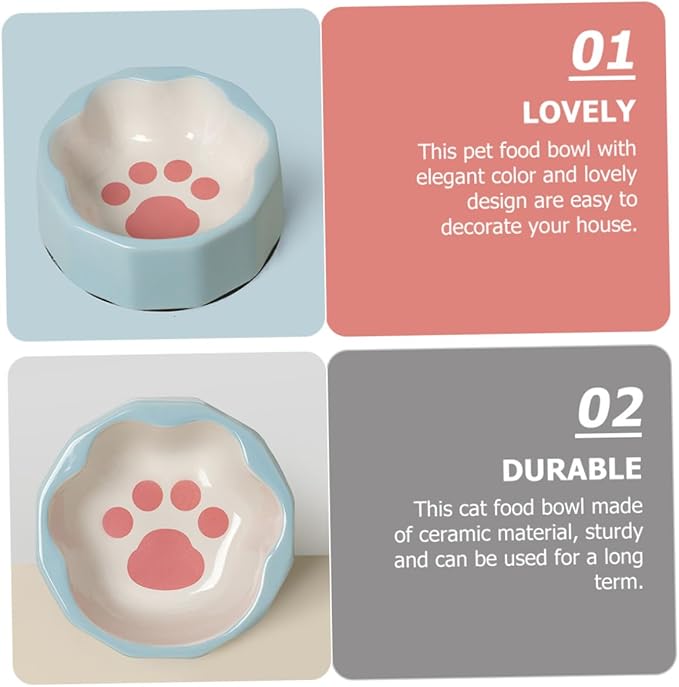 Ceramic Pet Bowl with Tilted Design Blue Small Cat Feeder Dish Suitable for Cats and Dogs Indoor Feeding and Watering