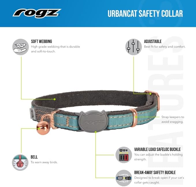 Rogz Urban Cat Collar Gold Rush with Break-Away Safety Buckle
