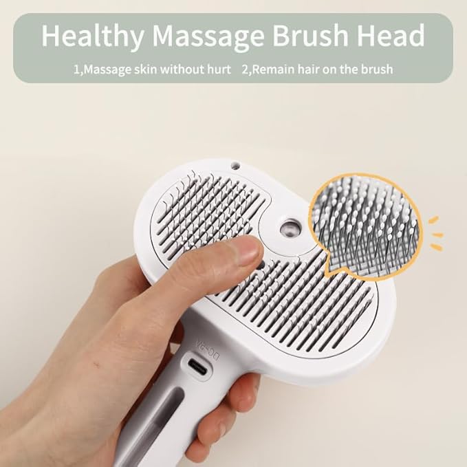 ORIGENCE Steam Brush for Long Haired Pets - Self Cleaning Grooming Tool for Cats and Dogs to Reduce Shedding, Static and Flying Fur, White