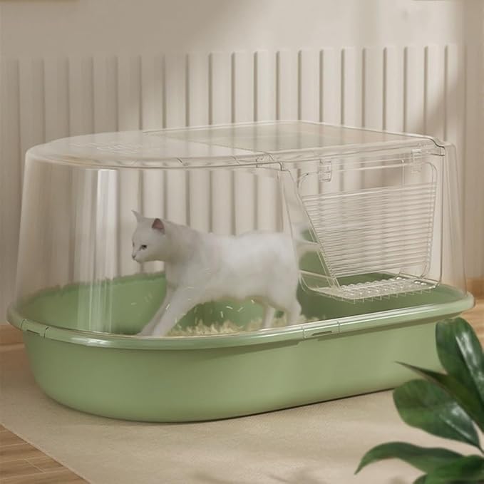 Pet Supplies, Hooded Cat Litter Box, Large Enclosed Pan for Small & Big Cats(Green)