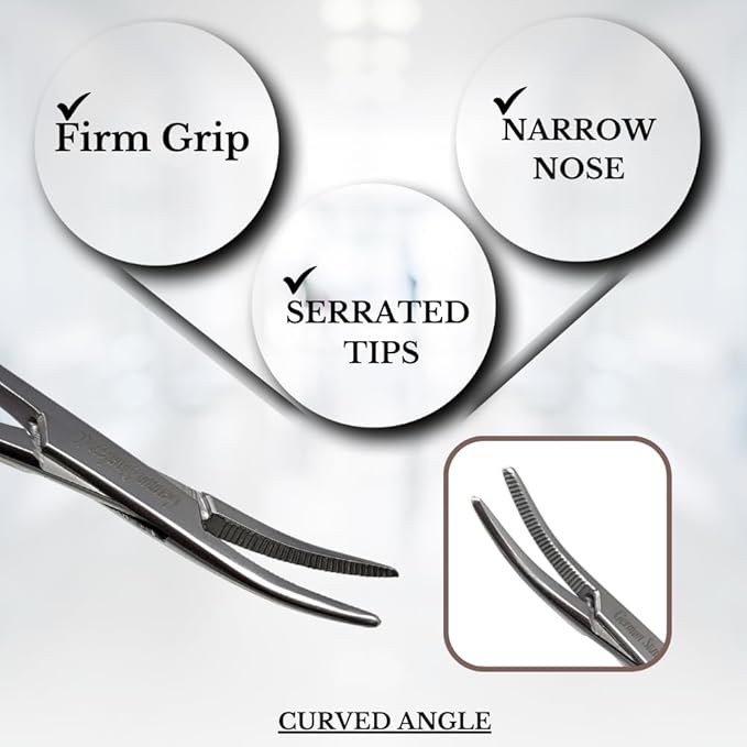 HTI DOG CAT PET HAIR PULLER REMOVER STAINLESS STEEL HEMOSTAT LOCKING FORCEPS 5" CURVED FULL SERRATED (Gold Handle)