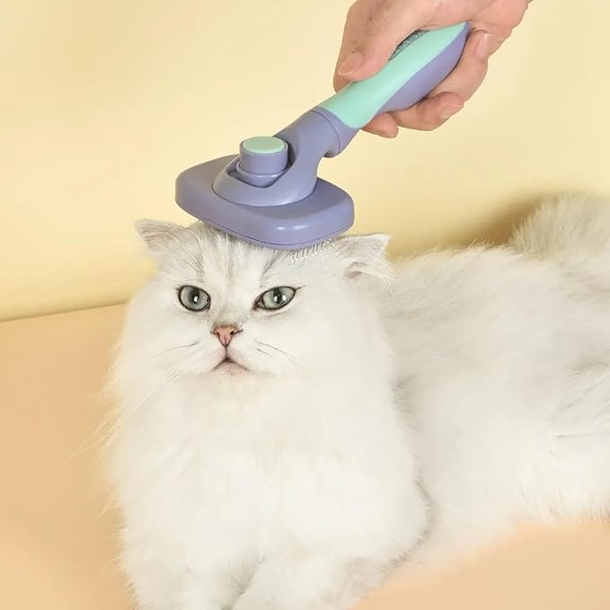 One for Pets 360-degree Rotating Head Self-Cleaning Dog&Cat Slicker Brush, Cat Brush with Release Button, Indoor Cats Shedding, for Cat and Dog Grooming (Purple & Blue)