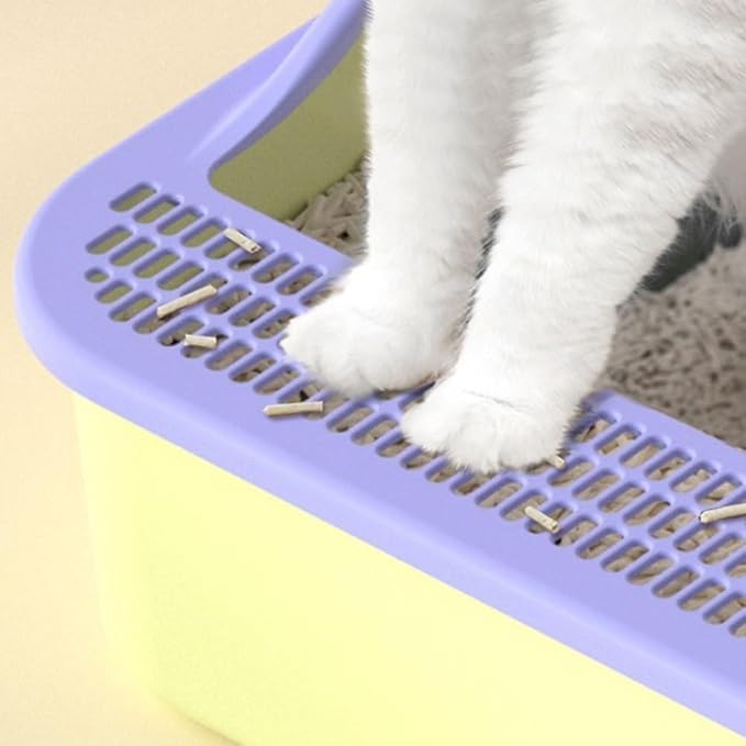 Pet Supplies, Open Top Cat Litter Box with High Sides & Detachable Basin, Includes Shovel(Purple)