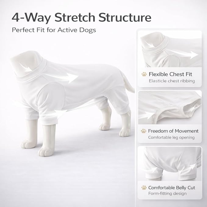 Lovelonglong Dog Full Bodysuit – Stretchy Yoga Fabric 4-Leg Dog Pajamas, Breathable & Lightweight Dog Onesie for Indoor & Outdoor, Shedding Control & Travel Wear