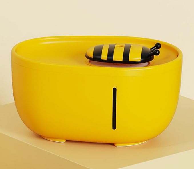 70oZ(2L) Water Fountain for Cats with Candy-Shaped Spout, 4-Layer Filter, Silent Pump, and Anti-Slip Base - Enhance Your Cat's Drinking Experience! (bee-Yellow)