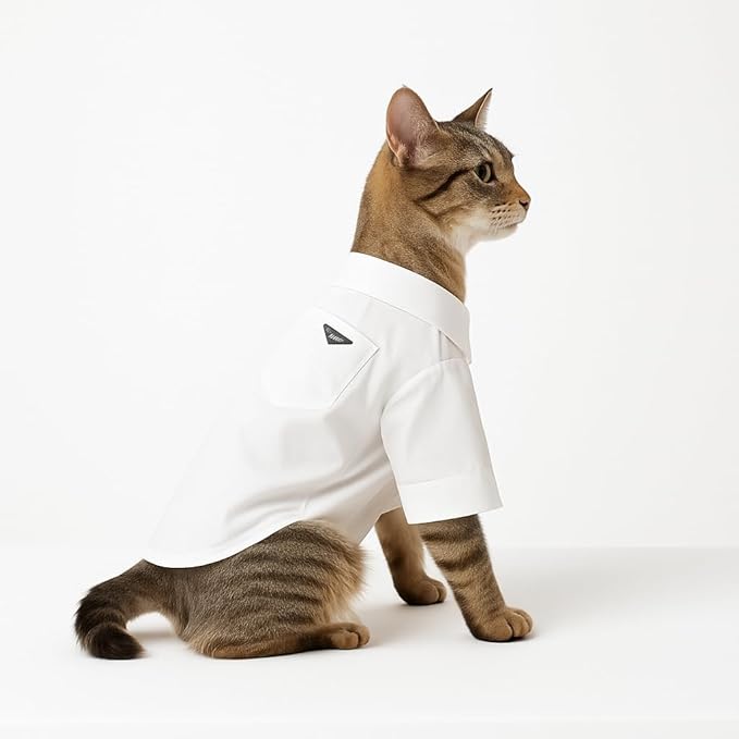 Luxury Pet Dress Shirt for Dogs & Cats – White Designer Button-Up Outfit, Formal Pet Clothes for Wedding, Party, Photoshoot, Puppy & Kitten Fashion Apparel (X-Large 15.5–18.7 lbs)