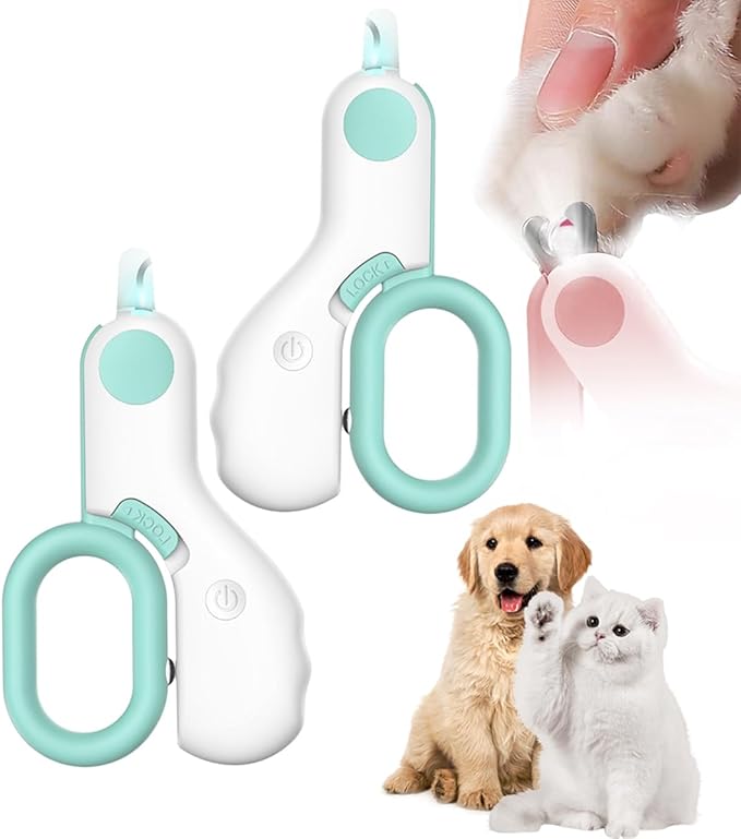 Pet Nail Clippers,2026 New Cat Nail Clipper with LED Light,Professional Claw Trimmer,Easy and Pain-Free Grooming Tool for Tiny Kitten Bunny Rabbit Bird Guinea Pigs Ferret Hamsters (Blue/2pcs)