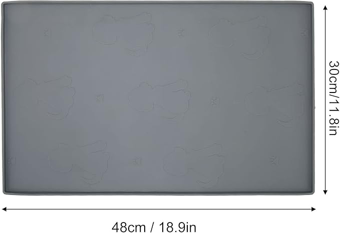 Dog Feeding Mat, Waterproofed Cat Food Mats, Anti Slip Silicone Cat Dog Food Mat for Messy Drinkers to Protect Floors (Gray)