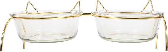 Toyvian Cat Feeding Bowl Set Raised Double Ceramic Bowls Iron Stand Angled Design Neck Protection for Cats Pet Feeding and Watering Supplies