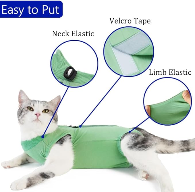 kzrfojy Cat Recovery Suit Cat Onesie for Cats After Surgery Female Male Spay Kitten Neuter Surgical Bodysuit Post Surgery Cone of Shame Alternative Anti Licking (Green, Large)