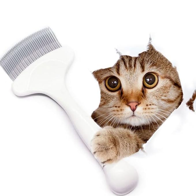 Cabilock Cat Grooming Comb and Pet Hair Cleaning Tool with Elastic Pins, White Detangling Comb for Cats, Pet Grooming Supplies for Matted Fur and Knot Removal