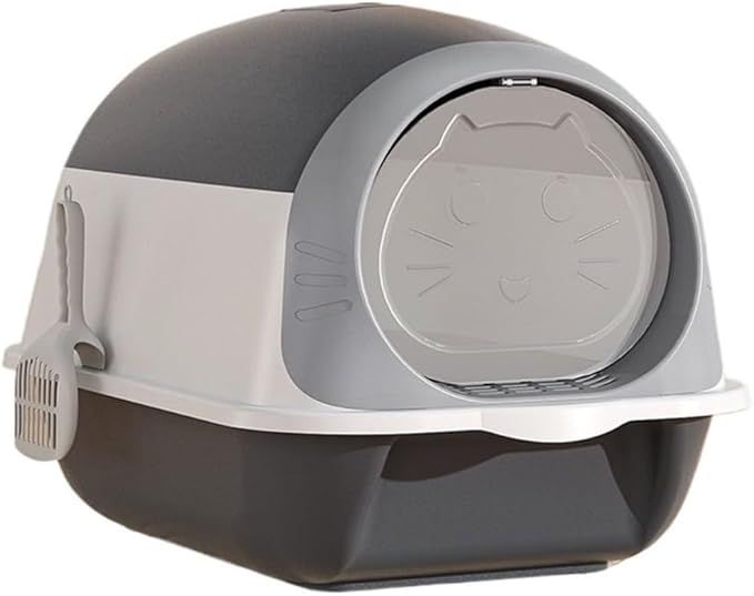 Pet Supplies, Hooded Cat Litter Box with Scoop, Large Enclosed Kitty Pan(Gray)